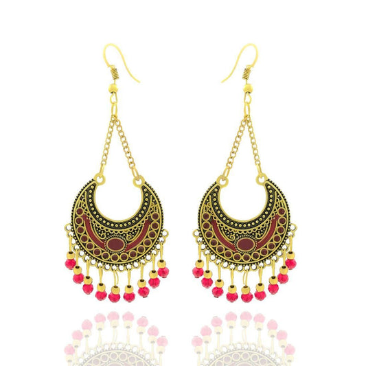Elegant Ethnic Gold-Plated Oxidized Beads Earrings