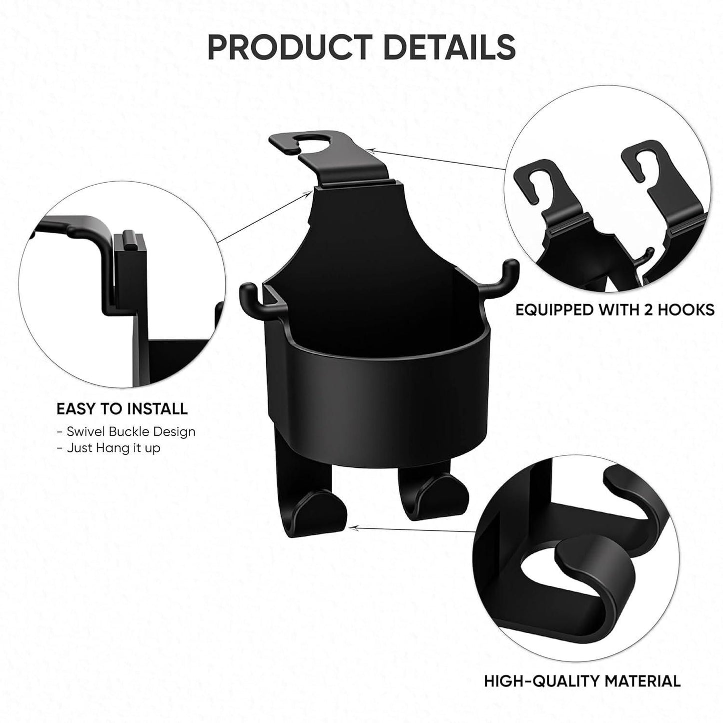 SnapHook 3-in-1 Car Seat Organizer – Cup, Bag & Phone Holder (Pack of 2)