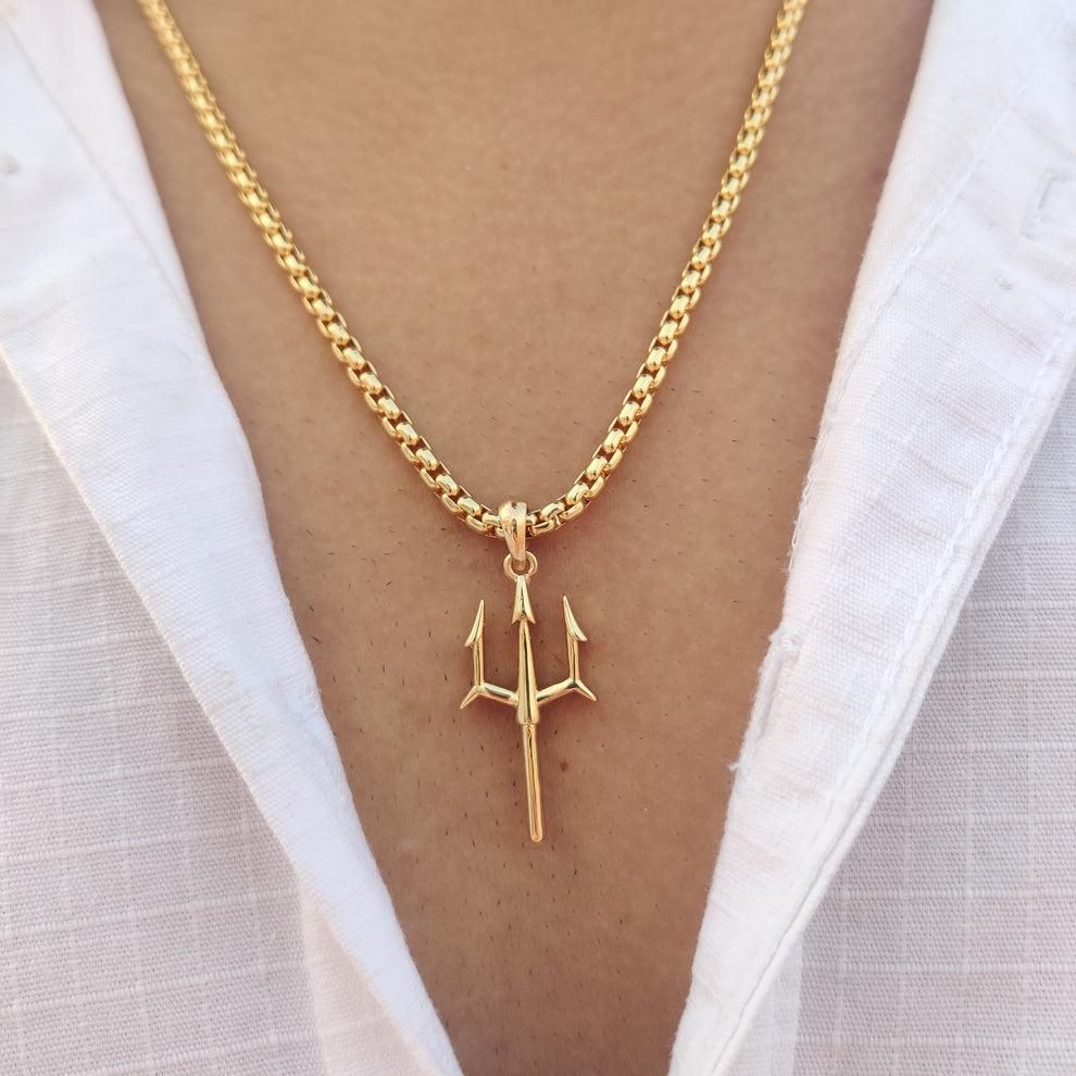Divine Strength – Gold Plated Trishul Pendant Chain for Men