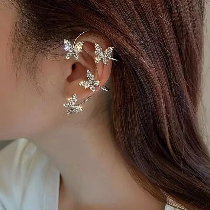 ButterGlam Silver Butterfly Ear Cuff Crawlers for Women & Girls