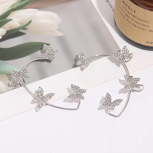 ButterGlam Silver Butterfly Ear Cuff Crawlers for Women & Girls