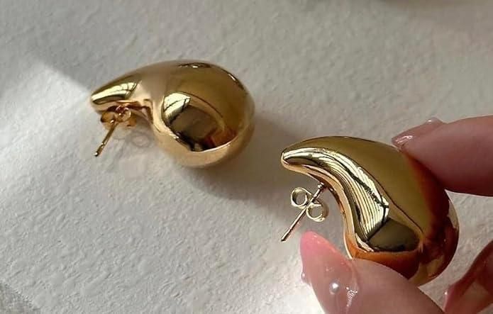 GlamTear Celebrity-Inspired Gold Teardrop Earrings for Women & Girls
