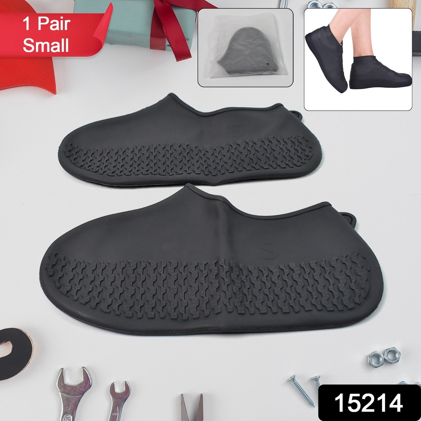 Non-slip Silicone Reusable Waterproof Rain Shoes Covers (1 Pair Small Mix Color)