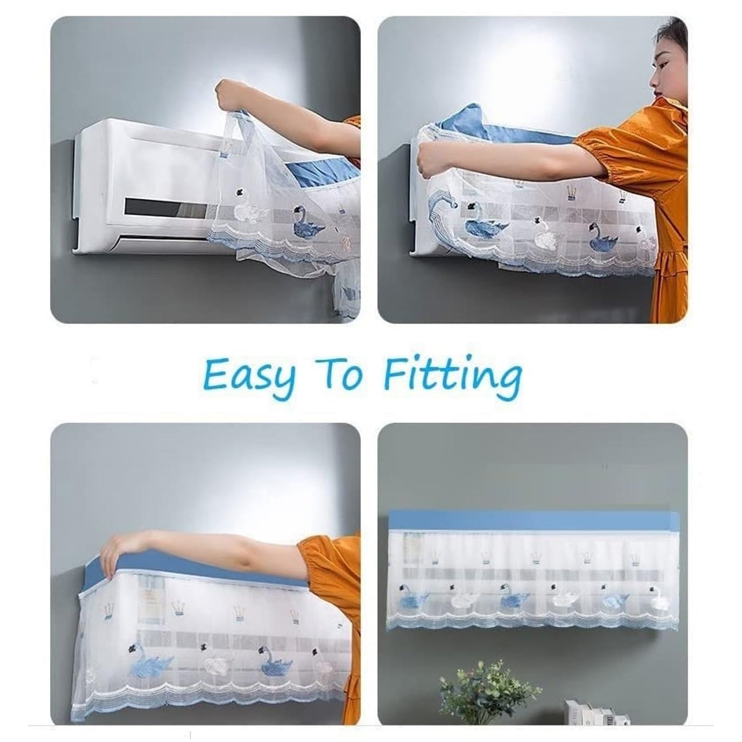 BreezeGuard™ Designer Foldable AC Dust Cover – Washable Net Curtain for Split AC (1 Ton, Universal Fit)