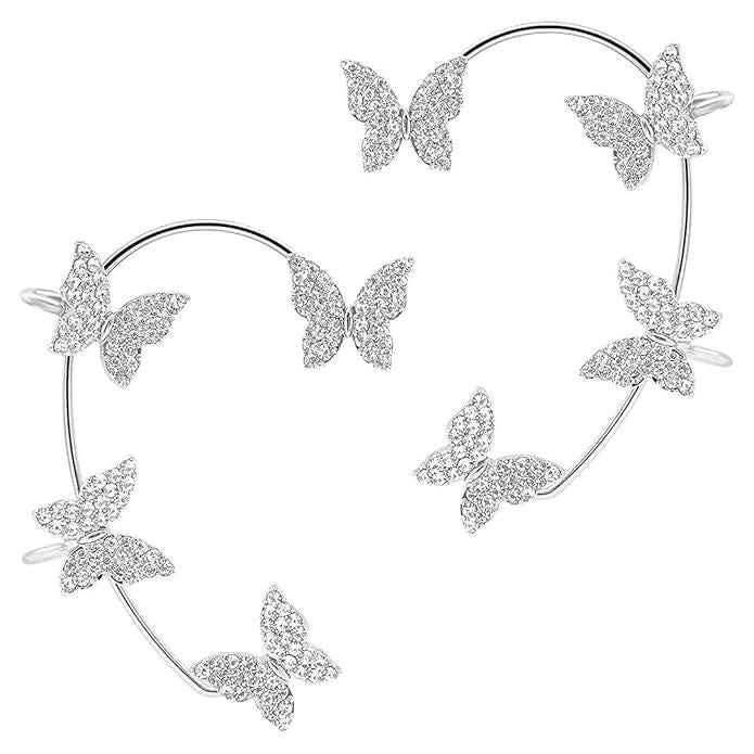 ButterGlam Silver Butterfly Ear Cuff Crawlers for Women & Girls