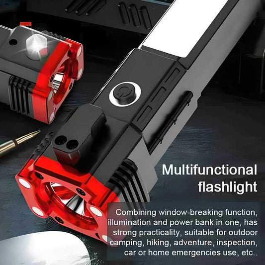 PowerBeam 5-in-1 LED Emergency Torch – Flashlight, Power Bank & Safety Hammer Combo