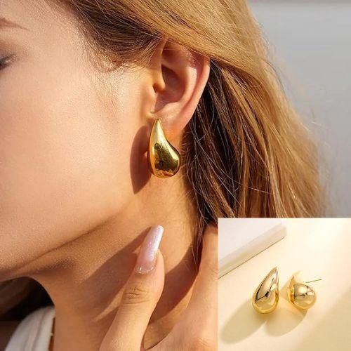 GlamTear Celebrity-Inspired Gold Teardrop Earrings for Women & Girls