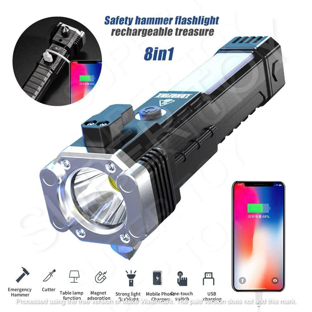 PowerBeam 5-in-1 LED Emergency Torch – Flashlight, Power Bank & Safety Hammer Combo