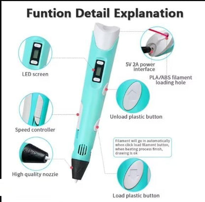 3D Drawing Pen for Kids – Complete Creative Set with PLA Filament (Assorted Colors)