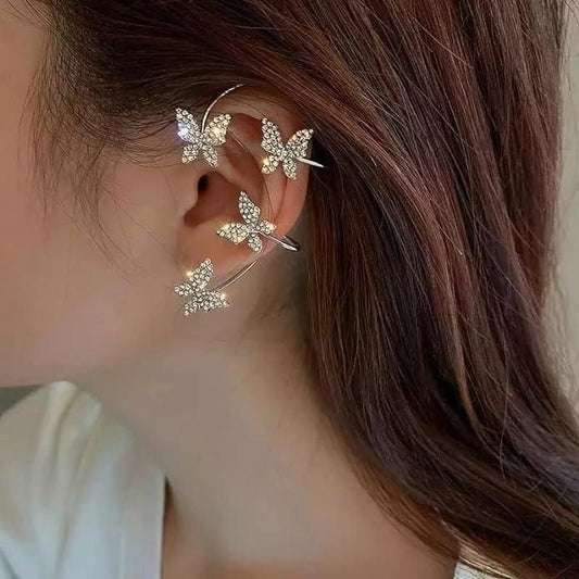 ButterGlam Silver Butterfly Ear Cuff Crawlers for Women & Girls