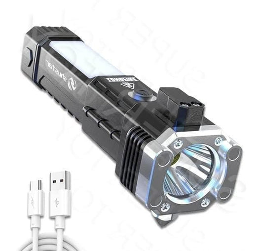 PowerBeam 5-in-1 LED Emergency Torch – Flashlight, Power Bank & Safety Hammer Combo