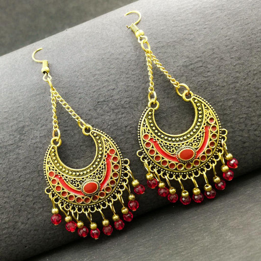 Elegant Ethnic Gold-Plated Oxidized Beads Earrings