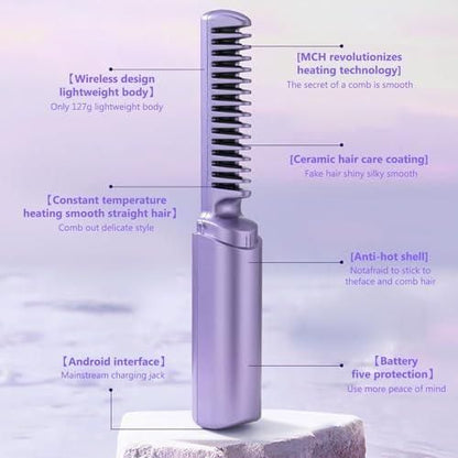 GlowPro Rechargeable Hot Comb Hair Straightener