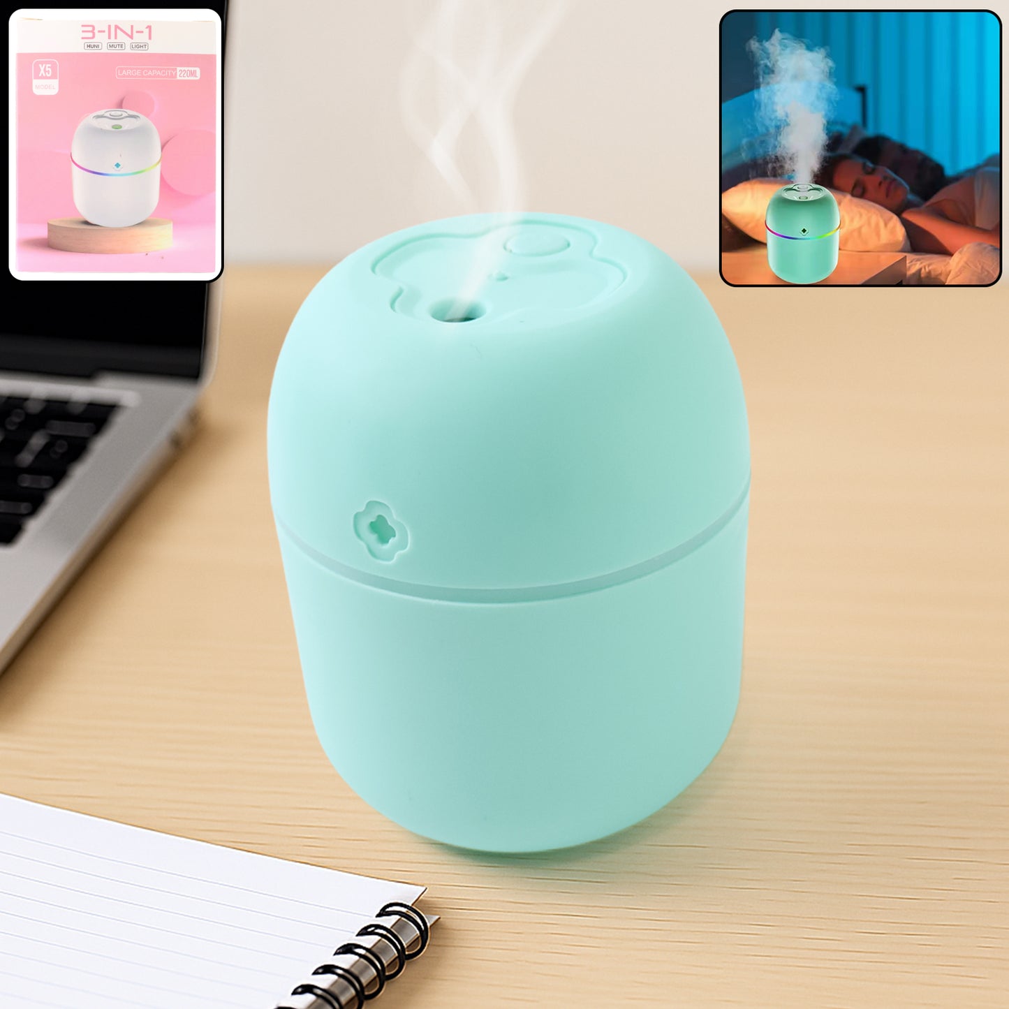 Tradebazaarr GlowMist™ Mini USB Humidifier (250ML) – Cool Mist & LED Night Light